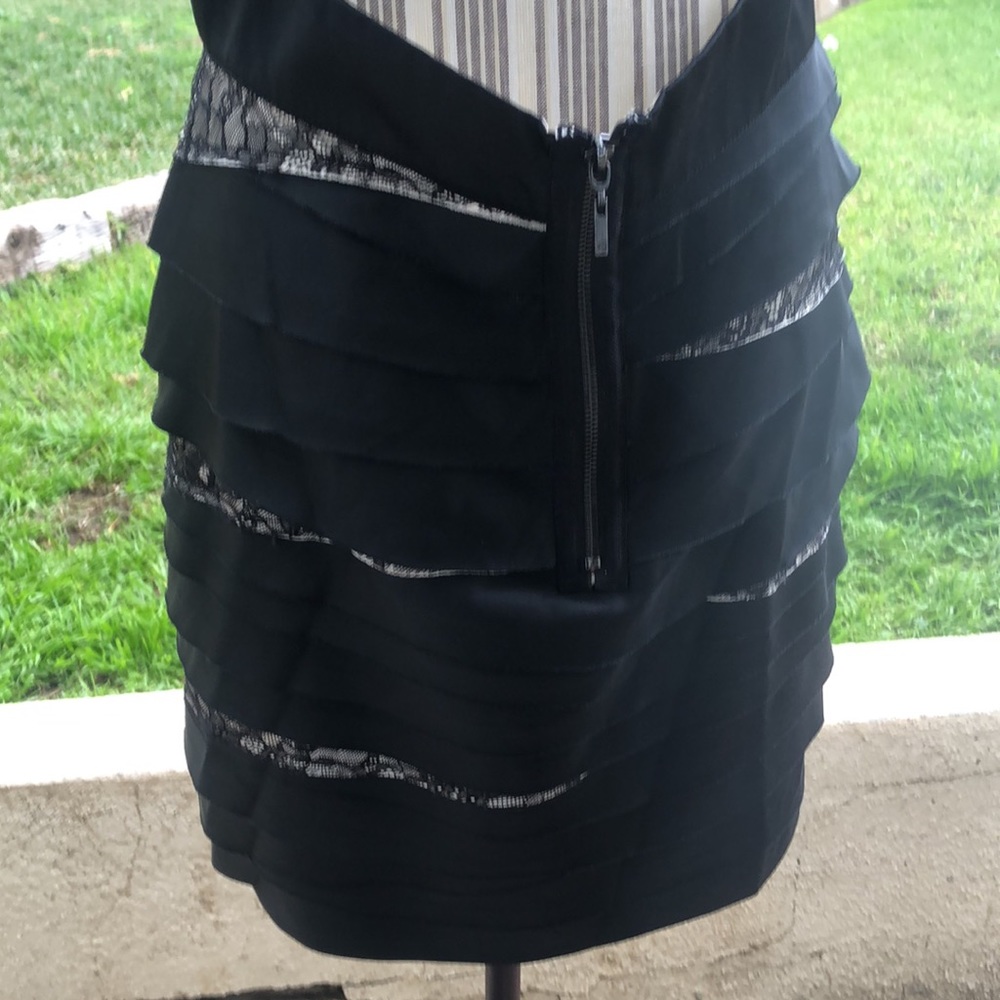 Stunning BEBE layered with satin and lace dress.  Sexy Low deep V cut front. - Picture 6 of 13
